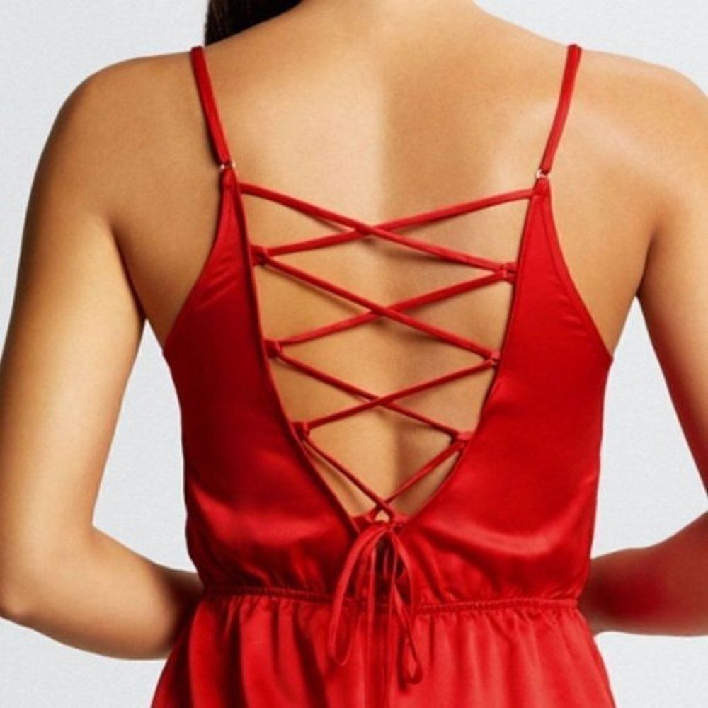 Cherryann Satin Romper Style Teddy Red Black Lace Lingerie - Picture 7 of 9